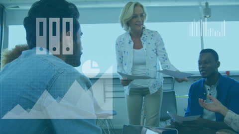 Diverse Team Analyzing Reports with Digital Insights