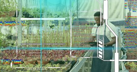 Horticulturist Analyzing Data with Smartphone in Greenhouse