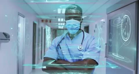 Healthcare Professional Utilizing Futuristic Holographic Technology in Hospital