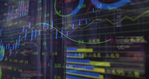 Digital Financial Data Overlaid on Modern Server Room