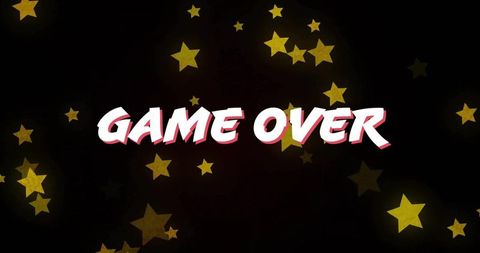 Retro Game Over Screen with Gold Stars for Entertainment Theme