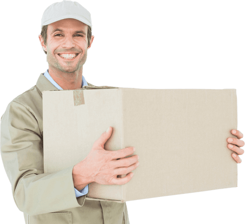 Transparent Delivery Man Smiling with Cardboard Box - Download Free Stock Videos Pikwizard.com