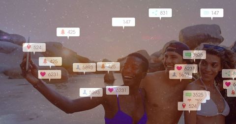 Group of Friends Enjoying Beach Sunset Adventure