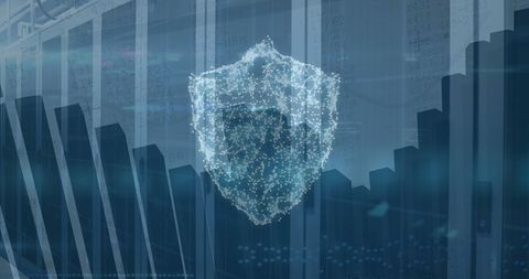 Cybersecurity shield protecting data in a server room
