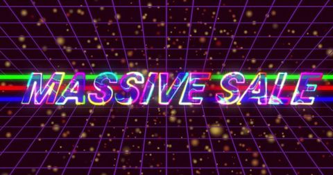 Futuristic Neon Massive Sale Digital Art with Grid Background