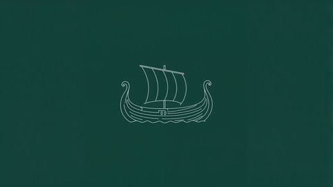 Minimalist line art of viking longship on green background