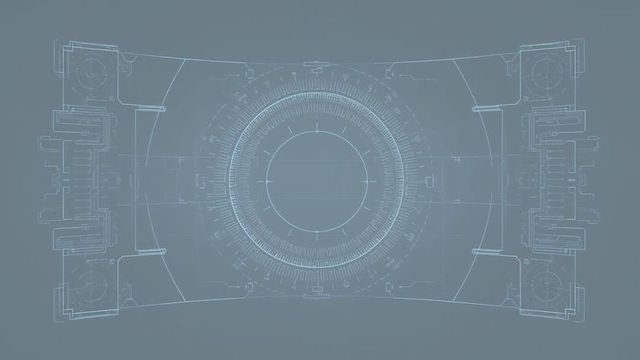 Futuristic holographic interface with circular gauge and side modules