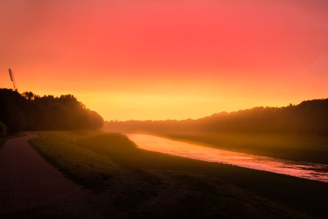 Peaceful Riverside with Glorious Sunset - Download Free Stock Photos Pikwizard.com