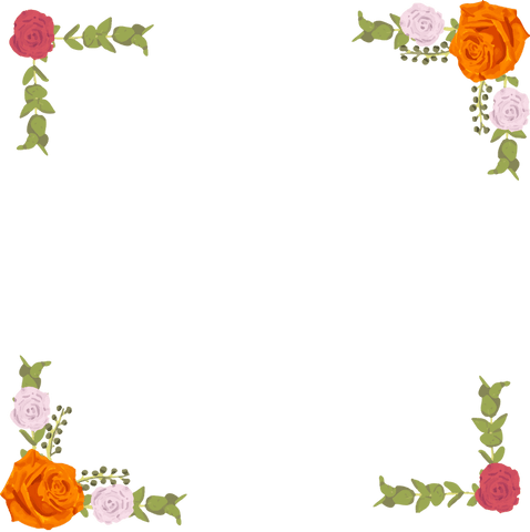 Floral corner frame with rose clusters on transparent background