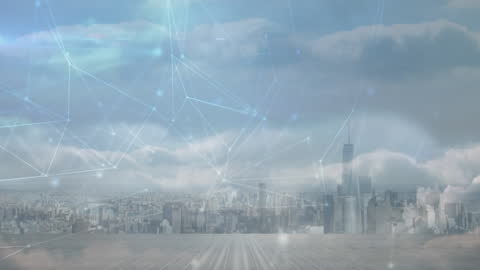 Digital Network Overlay with Cosmic Cityscape