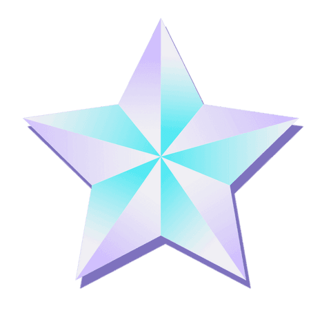 Transparent faceted geometric star with turquoise lavender gradient