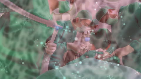 Surgical Team Operating with COVID-19 Virus Overlay