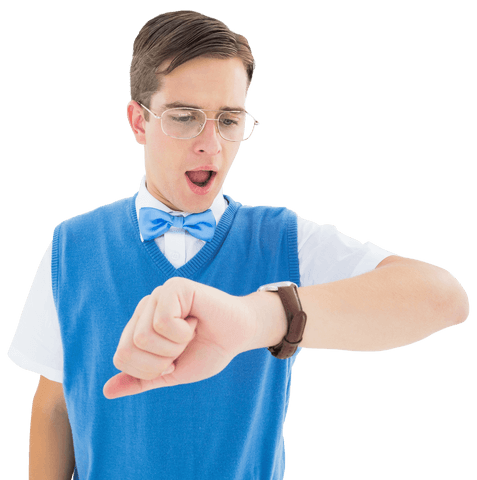 transparent geeky young hipster checking time in surprise - Download Free Stock Videos Pikwizard.com