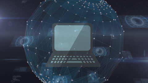 Digital Data Network Globe with Laptop Overlay
