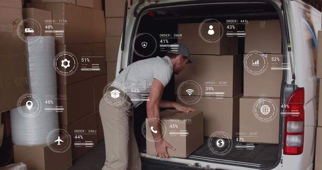 Courier Organizing Parcels in Delivery Van with Data Analytics - Download Free Stock Images Pikwizard.com