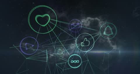 Abstract Digital Connections with Floating Social Media Icons