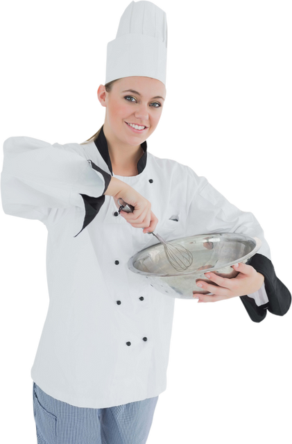 Smiling Female Chef Holding Whisk and Mixing Bowl Isolated Transparent - Download Free Stock Videos Pikwizard.com