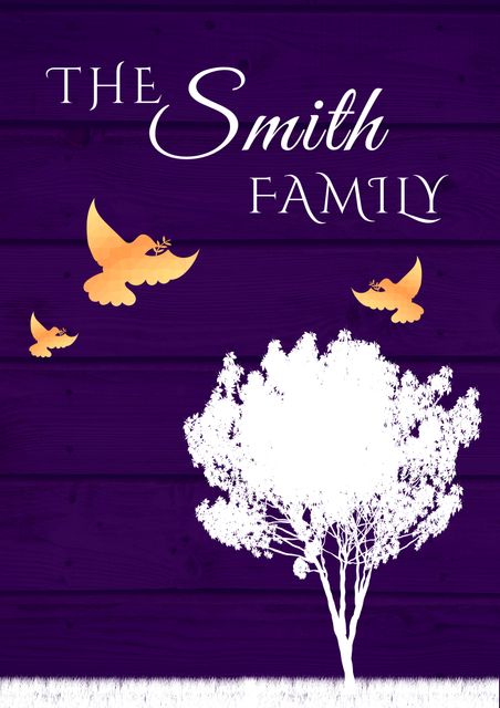 This creative design featuring a white tree with flying birds and a purple background is ideal for family reunion invitations. Perfect for celebrating family unity and enhancing any family event, this template can be customized for flyers, greeting cards, and various event-related documents.