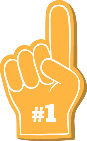 Transparent foam finger celebrating number one in bold golden design