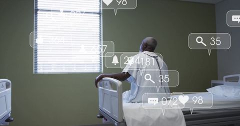 Patient Surrounded by Social Media Icons in Hospital Room
