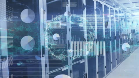 Futuristic Brain Animation Over Data Center Servers