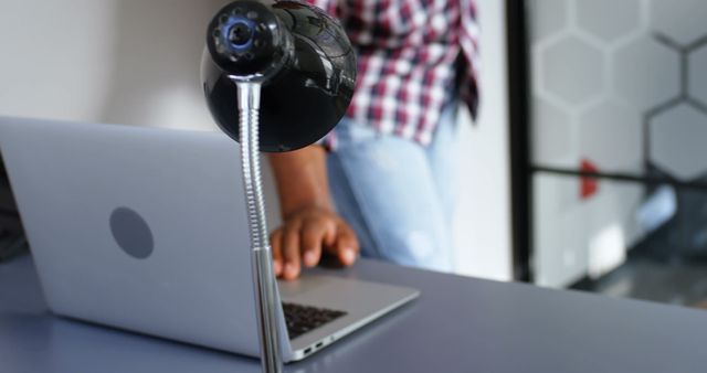 Man Working from Home with Laptop and Desk Lamp - Download Free Stock Images Pikwizard.com