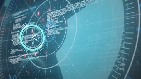 Futuristic Interface with Clock and Cyber Data