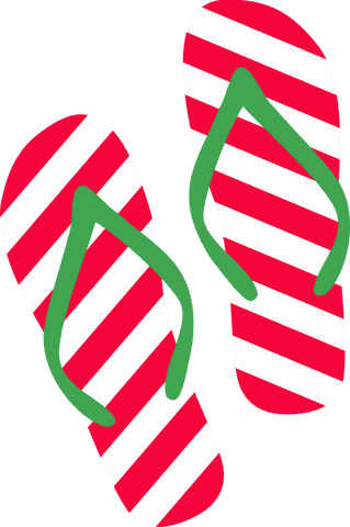 Striped flip-flops with green straps on transparent background