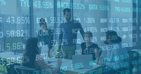 Business people analyzing digital financial data in office