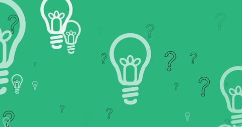 Innovative solutions concept illustration with lightbulbs and question marks