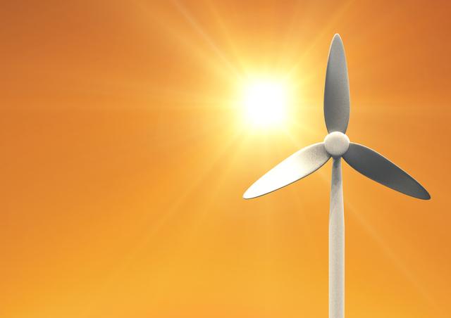 Digital composition of wind turbine against sun