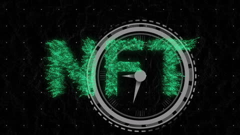 Animated NFT Text Overlaying Digital Clock Background
