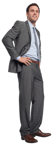 Confident Smiling Caucasian Businessman in Gray Suit on Transparent Background