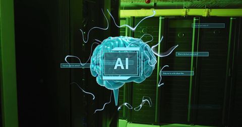 AI Conceptual Image in Data Center Server Room - Download Free Stock Images Pikwizard.com