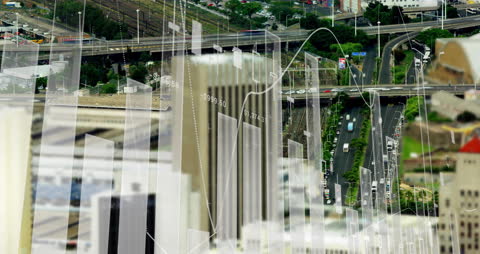 Financial Data Visualization Overlaying Urban Landscape