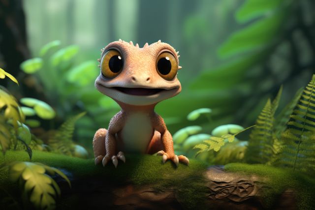 Close up of cute gecko on branch in nature, created using generative ai technology. Wildlife and beauty and nature concept digitally generated image.