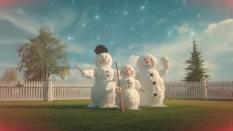 Whimsical Snowmen Creating Magical Atmosphere in Back Yard