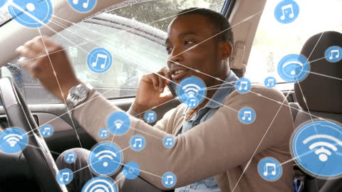 Man Connected with Digital Communications in Car