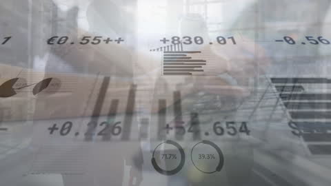 Futuristic Financial Data Overlay in Office Environment
