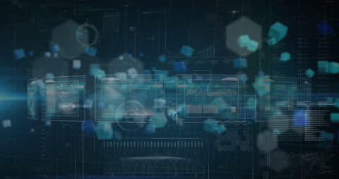 Futuristic Digital Interface with Hexagonal Light Data Elements