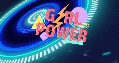 Neon GRL POWER Text with Geometric Holographic Elements