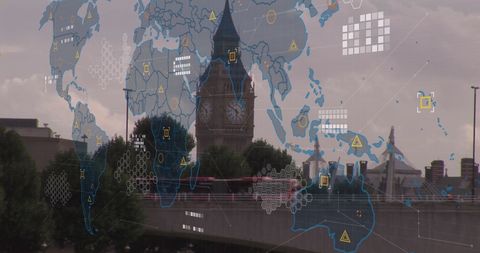 Global Financial Network with London Cityscape Background