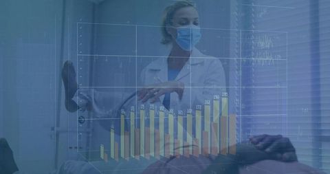 Doctor assessing patient with data visualization analytics overlay