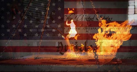 Backlit American Flag with Constitution and Welding Flame