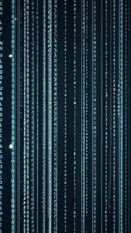 Vertical Cyber Code Stream Falling Matrix-Style Alphanumeric Rain for Futuristic Tech