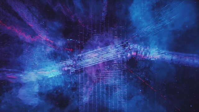 Futuristic Cybernetic Abstract with Glitch Artifacts