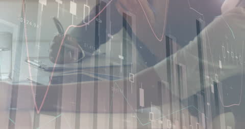 Overlay of Financial Data Graphics with Business Professionals