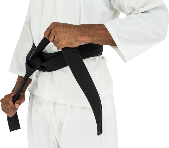 Midsection Fighter Tightening Black Belt Tying Technique - Download Free Stock Videos Pikwizard.com