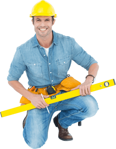 smiling construction worker using spirit level on transparent background - Download Free Stock Videos Pikwizard.com