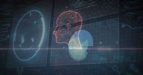 Futuristic hologram with circuit network and digital interface